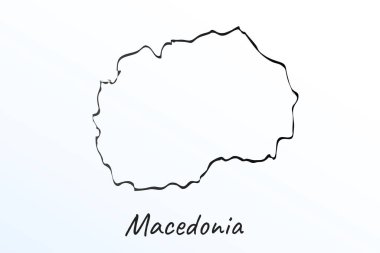Makedonya 'nın el çizimi haritası. Siyah çizgi çizimi. Beyaz arka planda ana hatları çiz. Ülkenin el yazısı senaryosu. vektör resimleme arkaplanı