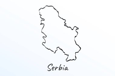 Sırbistan 'ın el haritası. Siyah çizgi çizimi. Beyaz arka planda ana hatları çiz. Ülkenin el yazısı senaryosu. vektör resimleme arkaplanı