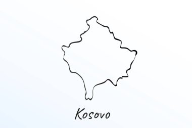 Kosova el çizimi haritası. Siyah çizgi çizimi. Beyaz arka planda ana hatları çiz. Ülkenin el yazısı senaryosu. vektör resimleme arkaplanı