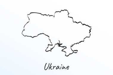 El çizimi Ukrayna haritası. Siyah çizgi çizimi. Beyaz arka planda ana hatları çiz. Ülkenin el yazısı senaryosu. vektör resimleme arkaplanı
