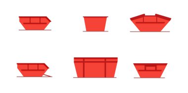 set of skip bin is a large open-topped waste container. red skip vector icon clipart