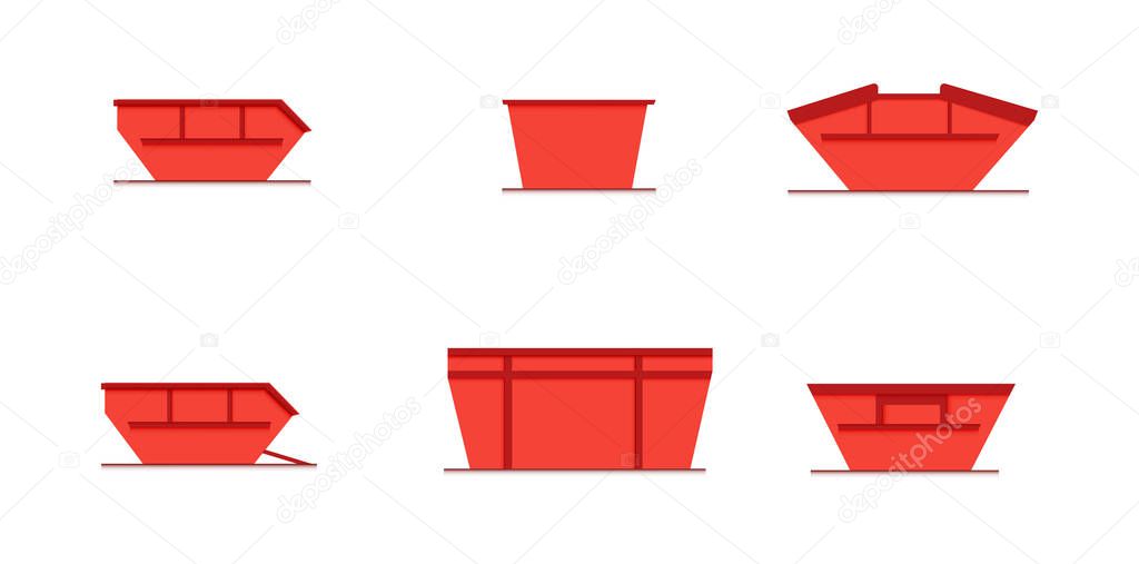 set of skip bin is a large open-topped waste container. red skip vector icon