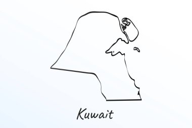 Kuveyt 'in el çizimi haritası. Siyah çizgi çizimi. Beyaz arka planda ana hatları çiz. Ülkenin el yazısı senaryosu. vektör resimleme arkaplanı