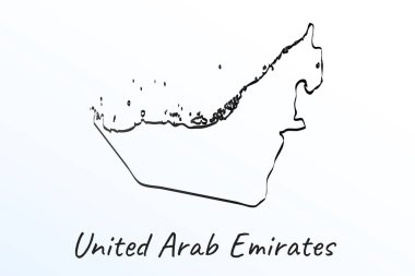 Birleşik Arap Emirlikleri 'nin el çizimi haritası. Siyah çizgi çizimi. Beyaz arka planda ana hatları çiz. Ülkenin el yazısı senaryosu. vektör resimleme arkaplanı