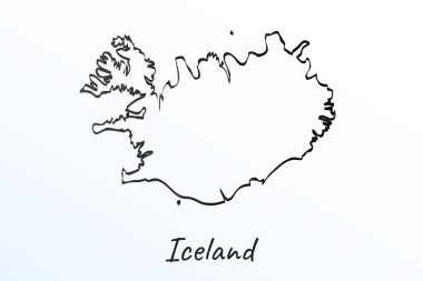 İzlanda 'nın el çizimi haritası. Siyah çizgi çizimi. Beyaz arka planda ana hatları çiz. Ülkenin el yazısı senaryosu. vektör resimleme arkaplanı