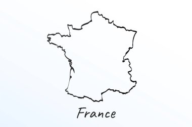 Fransa 'nın el haritası. Siyah çizgi çizimi. Beyaz arka planda ana hatları çiz. Ülkenin el yazısı senaryosu. vektör resimleme arkaplanı
