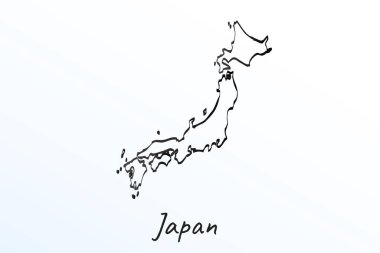 Japonya 'nın el çizimi haritası. Siyah çizgi çizimi. Beyaz arka planda ana hatları çiz. Ülkenin el yazısı senaryosu. vektör resimleme arkaplanı