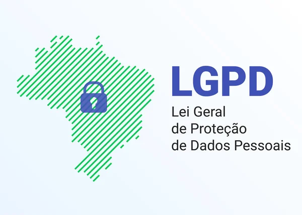 LGPD - Lei Geral de Prote o de Dados Pessoais - Portekizce. İngilizce - Genel Kişisel Veri Koruma Yasası. Brezilya 'nın kilit ve haritalı vektör illüstrasyon arka planı