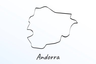 Hand draw map of Andorra. Black line drawing sketch. outline doodle on white background. handwriting script name of the country. vector illustration backdrop