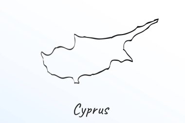 Hand draw map of Cyprus. Black line drawing sketch. outline doodle on white background. handwriting script name of the country. vector illustration backdrop