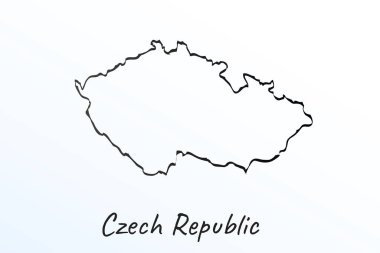 Hand draw map of Czech Republic. Black line drawing sketch. outline doodle on white background. handwriting script name of the country. vector illustration backdrop