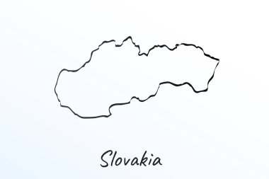 Hand draw map of Slovakia. Black line drawing sketch. outline doodle on white background. handwriting script name of the country. vector illustration backdrop
