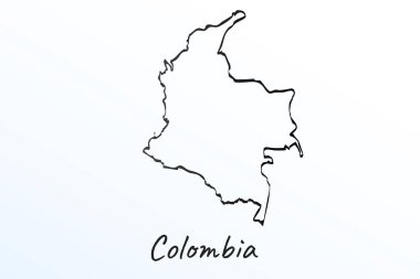 Kolombiya haritası. Siyah çizgi çizimi. Beyaz arka planda ana hatları çiz. Ülkenin el yazısı senaryosu. vektör resimleme arkaplanı