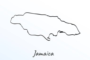 Jamaika 'nın el çizimi haritası. Siyah çizgi çizimi. Beyaz arka planda ana hatları çiz. Ülkenin el yazısı senaryosu. vektör resimleme arkaplanı