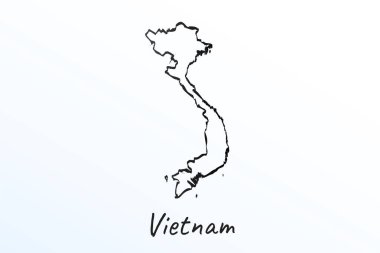 Vietnam 'ın el çizimi haritası. Siyah çizgi çizimi. Beyaz arka planda ana hatları çiz. Ülkenin el yazısı senaryosu. vektör resimleme arkaplanı