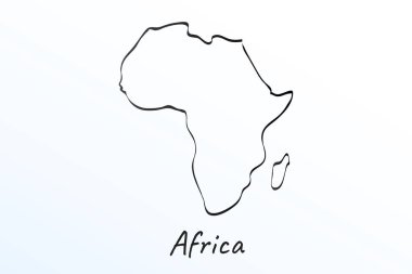Afrika haritası. Siyah çizgi çizimi. Beyaz arka planda ana hatları çiz. Ülkenin el yazısı senaryosu. vektör resimleme arkaplanı
