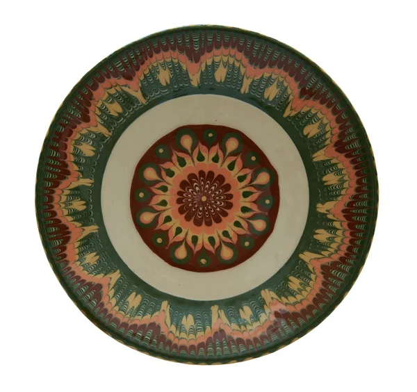 Ceramic plate painted in flanders technology. Isolated on a whit — Stock Photo, Image