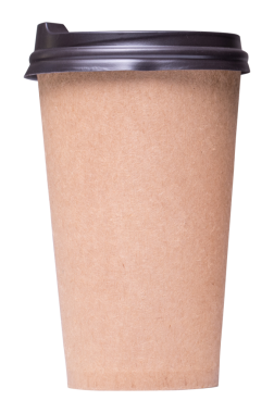 Kırmızı Plastik Kapaklı Kraft Kâğıt Kahve Bardakları, Şeffaf Arkaplanda L beden