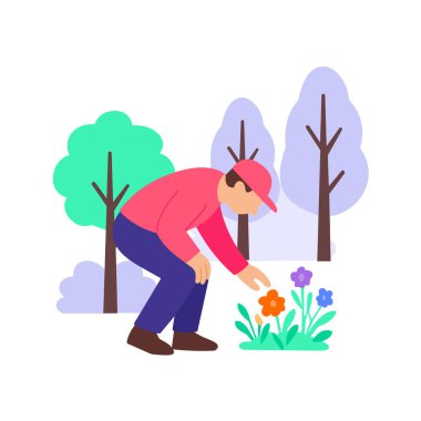 Kır çiçekleri, çayırda renkli kır çiçekleri toplayan kız.