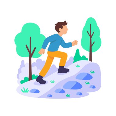 Tırmanıyor, orman macerasında ağaca tırmanıyor.