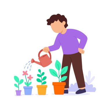 Su bitkileri, bahçedeki yeşil bitkileri sulayan kız.