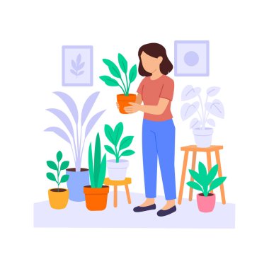 Kapalı Çiçek, Kapalı Yeşil Bitkiyle ilgilenen Kız