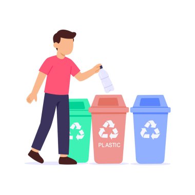 Geri dönüşüm şişeleri, geri dönüşüm için plastik şişeleri sıralayan insanlar.