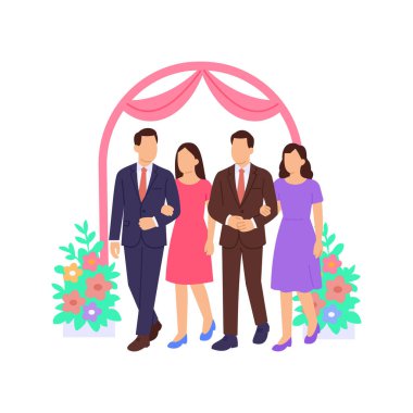 Misafirler, aile ve arkadaşlar sevinçli bir düğüne katılıyor.