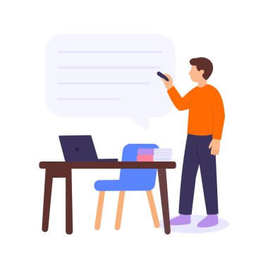 Slogan, markayı temsil eden unutulmaz bir ifade oluşturuluyor, düz vektör karakter çizimi