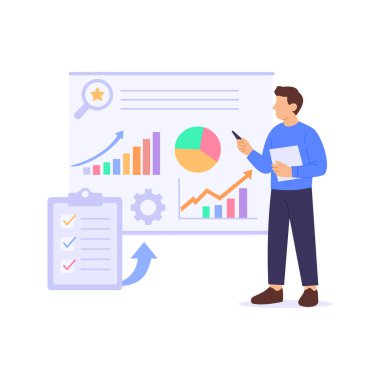 Brand Denetim, marka tutarlılığı ve etkinliğinin değerlendirilmesi, düz vektör karakter çizimi