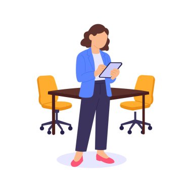 Notların toplanması, tartışmaların belgelenmesi kararlar ve eylem ögeleri, düz vektör karakter illüstrasyonu