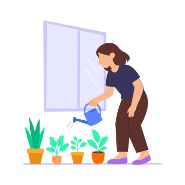 İşyeri bahçıvanlığı, yeşillik refahını ve takım çalışmasını destekleme, düz vektör karakter çizimi