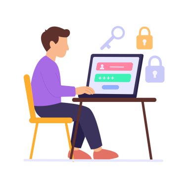 Erişim Hesapları, sistem giriş bilgilerini güvenli bir şekilde sağlama, Düz vektör karakter çizimi