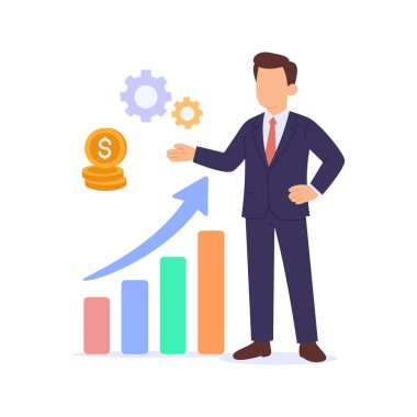 Business Growth, artan gelir pazar payı sürdürülebilir, düz vektör karakter illüstrasyonu