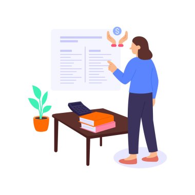 Bilanço, varlık yükümlülüklerini ve sermaye konumunu sunma, düz vektör karakter çizimi