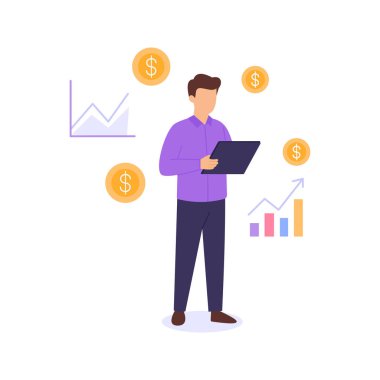 Gelir akışlarını bildirme, izleme ve sunma, düz vektör karakter çizimi