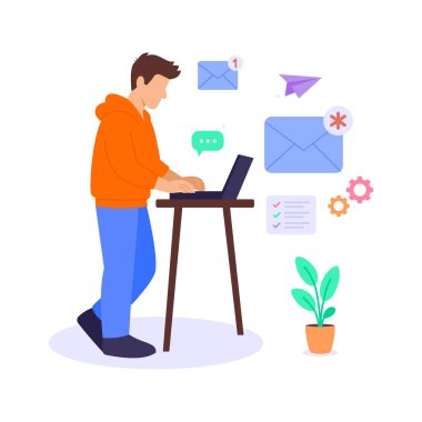 E- posta Kampanyaları, abonelere hedeflenmiş mesajlar iletiliyor, Düz vektör karakter illüstrasyonu