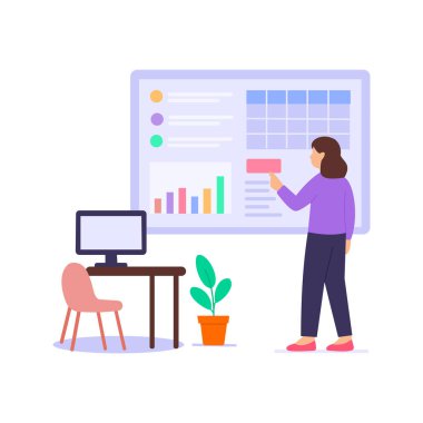 Öğrenilen dersler, gelecekteki gelişmeler için içgörülerin belgelenmesi, düz vektör karakter çizimi