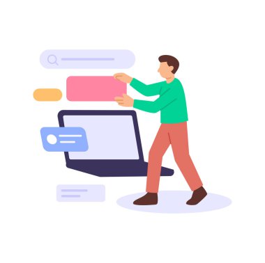 Front-End Geliştirme, interaktif kullanıcı odaklı web sitesi arayüzleri oluşturma, düz vektör karakter çizimi