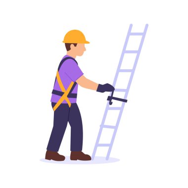 Merdiven & Yükseklik Güvenliği, yükseltilmiş görevler sırasında düşüşleri önleme, düz vektör karakter çizimi