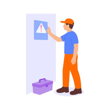 Güvenlik İmza Yerleşimi, görsel uyarılar yoluyla kılavuz farkındalık, düz vektör karakter çizimi