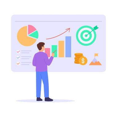 Bütçe Planlaması, gelecekteki hedefler için kaynak tahsisi, düz vektör karakter illüstrasyonu