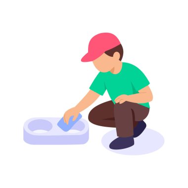 Bardak tutacağı temizleme, iç bardak depolama alanı silme, düz vektör karakter çizimi