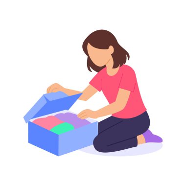 Paketin açılışı, paketin açılması, siparişin heyecanla verilmesi, düz vektör karakter illüstrasyonu