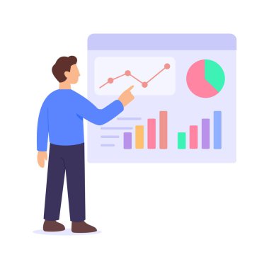 Web Sitesi Analitikleri, izleme performansı ve ziyaretçi davranışı, düz vektör karakter çizimi