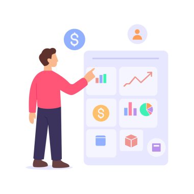 ERP Sistemi, şirket kaynaklarını tek bir platforma entegre ediyor, düz vektör karakter çizimi