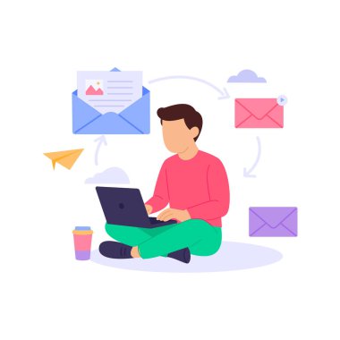 E- posta Haber Bülteni, bilgilendirici abonelik e-posta kampanyaları, düz vektör karakter illüstrasyonları tasarlıyor