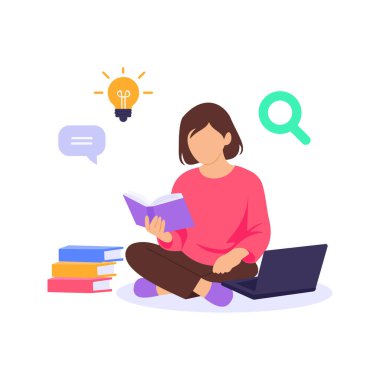 İçerik Araştırması, güvenilir bilgi kaynakları toplanması, düz vektör karakter çizimi