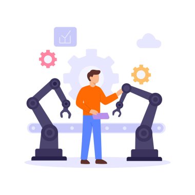 İş Süreci, daha iyi üretkenlik için işlemlerin modernizasyonu, düz vektör karakter çizimi