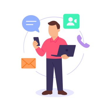 Birleşik İletişim, mesajlaşma ve işbirliği araçları, düz vektör karakter çizimi